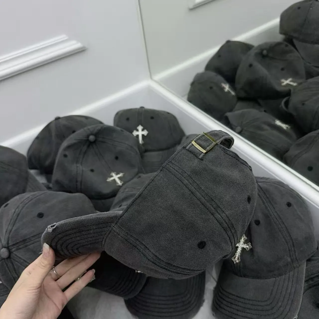 Crow heart distressed baseball cap